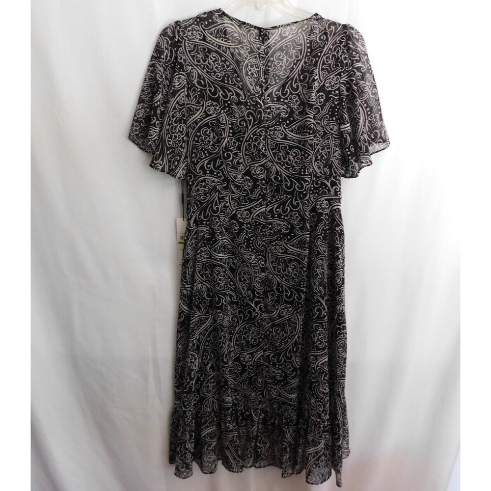 Calvin Klein Dress Faux Wrap Semi-Sheer Black / White Floral Maxi  ~NWT~ - Picture 3 of 9